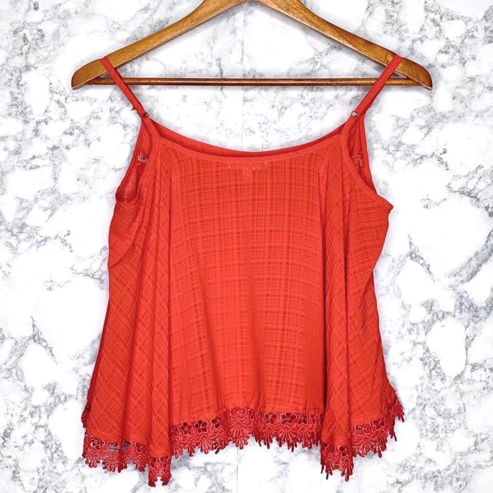 Gianni Bini Y2K Orange Lace Trim Gingham Billowy Swing Tank Top Women’s Medium - Picture 5 of 7